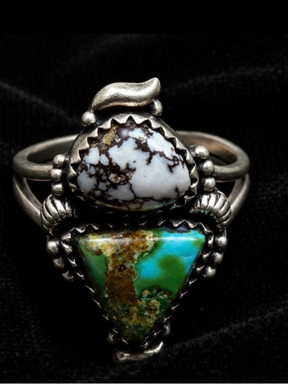Matte Sterling Silver Turquoise Statement Ring Size 8 | Southwest Artisan Style
